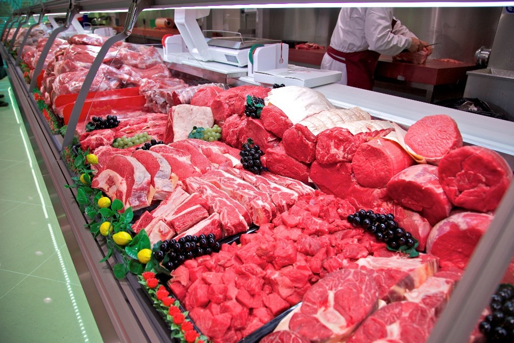 A halal meat counter.